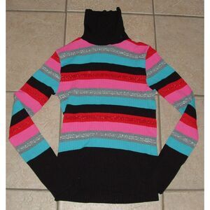 Sparkly Colorful Stripes Sz Small Stretchy Lightweight Ribbed Turtleneck Sweater